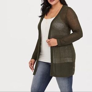Torrid Olive Pointelle Knit Long Line Cardigan 2